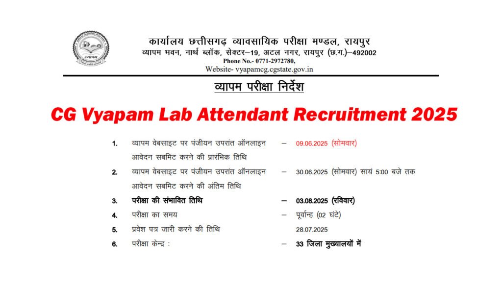 CG Vyapam Lab Attendant Recruitment 2025